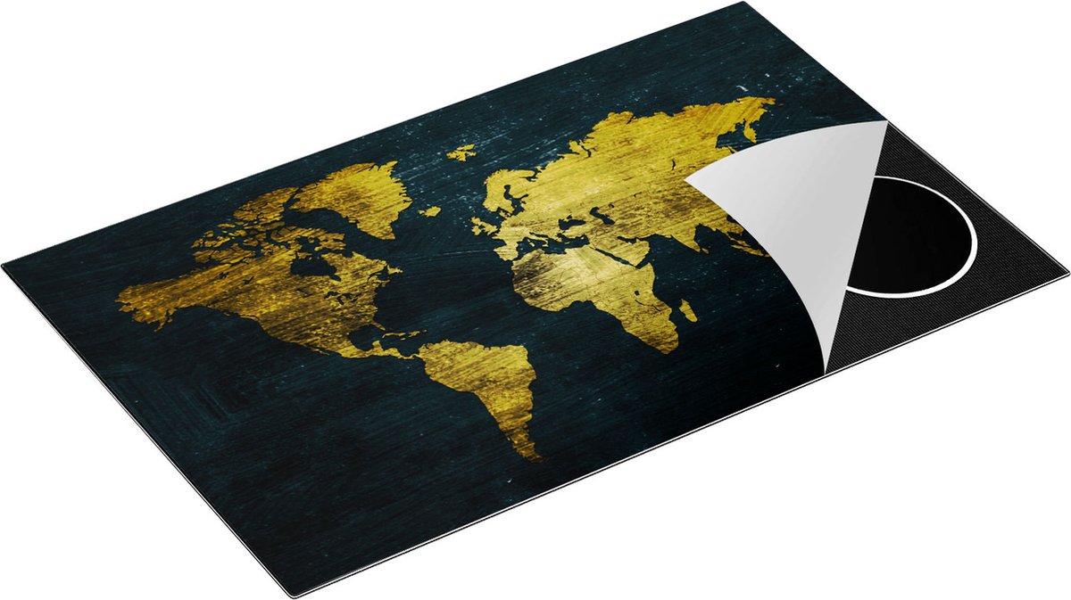 Chefcare Inductie Beschermer Gouden Wereldkaart - 85x50 cm - Afdekplaat Inductie - Kookplaat Beschermer - Inductie Mat