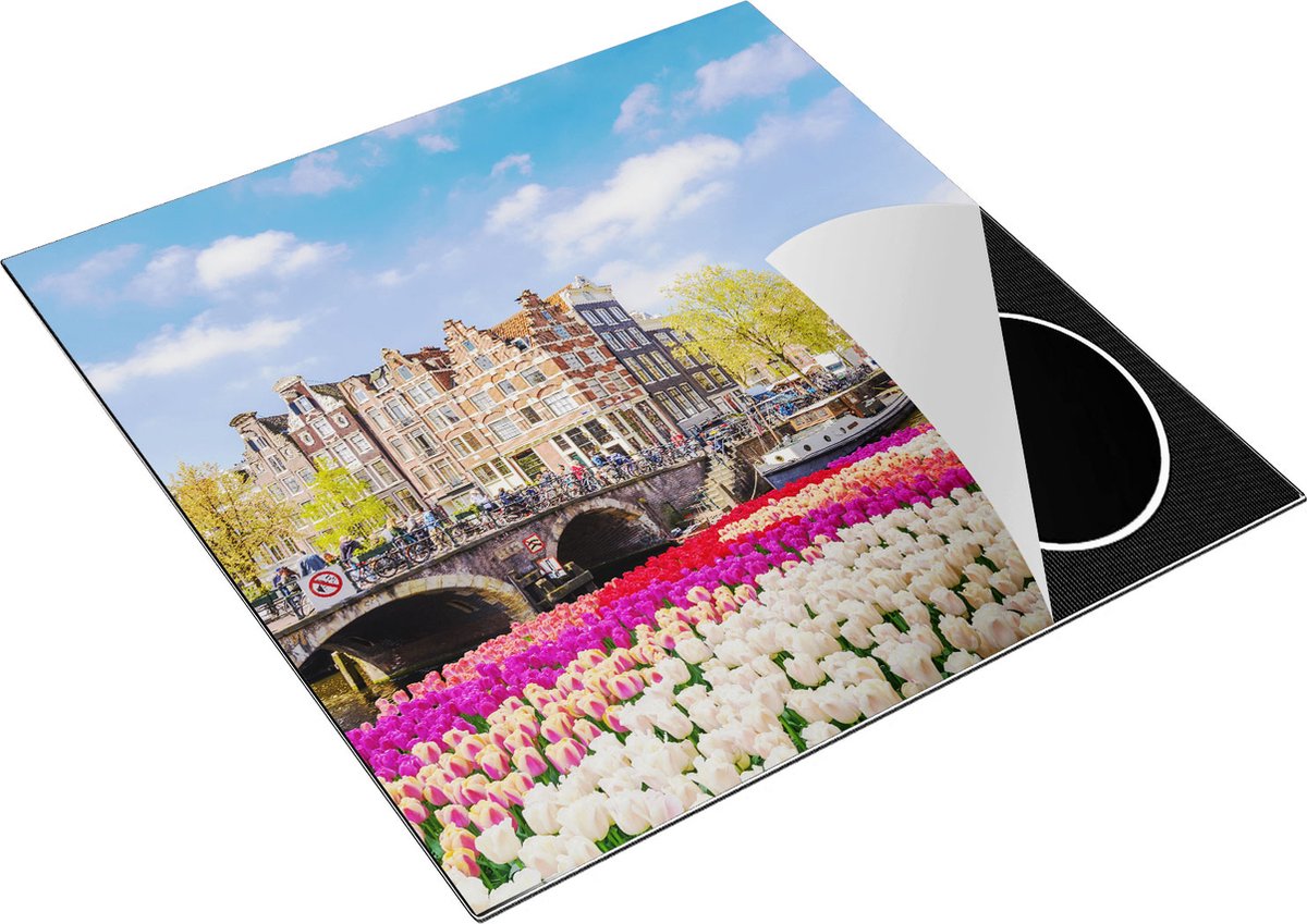Chefcare Inductie Beschermer Amsterdamse Huisjes aan de Grachten - 78x78 cm - Afdekplaat Inductie - Kookplaat Beschermer - Inductie Mat