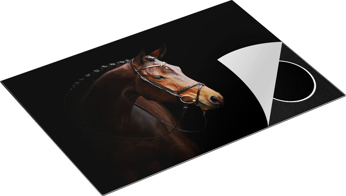 Chefcare Inductie Beschermer Bruin Paard op een Zwart Achtergrond - 75x52 cm - Afdekplaat Inductie - Kookplaat Beschermer - Inductie Mat