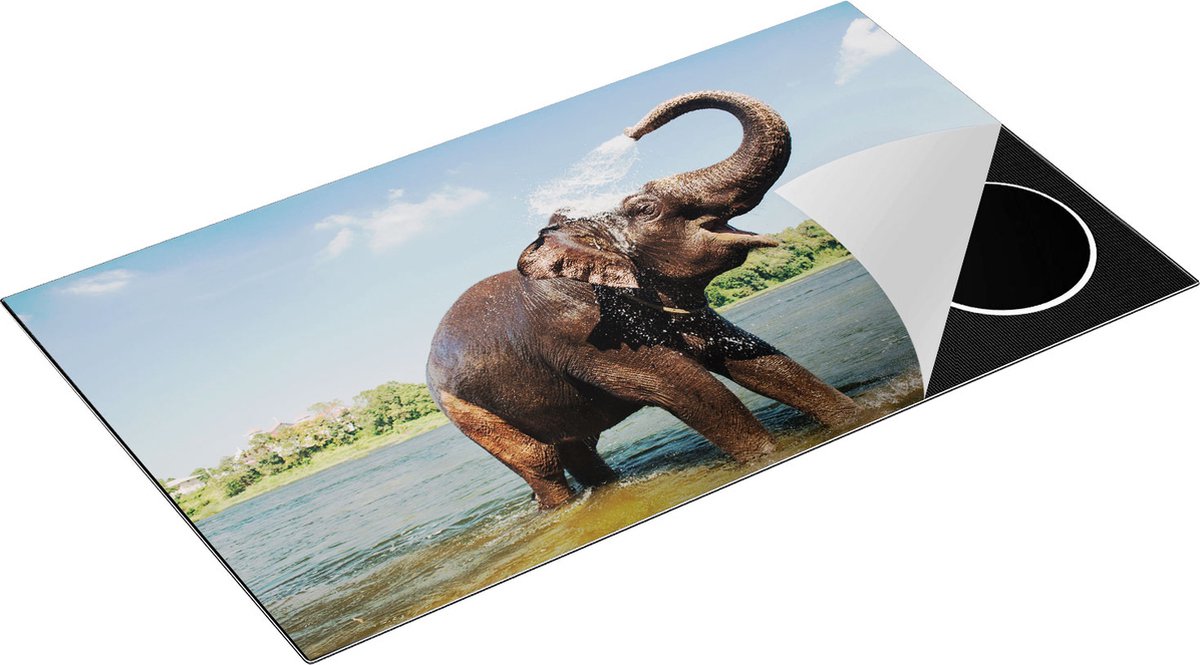 Chefcare Inductie Beschermer Vrolijke Olifant in het Water - 91,2x52 cm - Afdekplaat Inductie - Kookplaat Beschermer - Inductie Mat