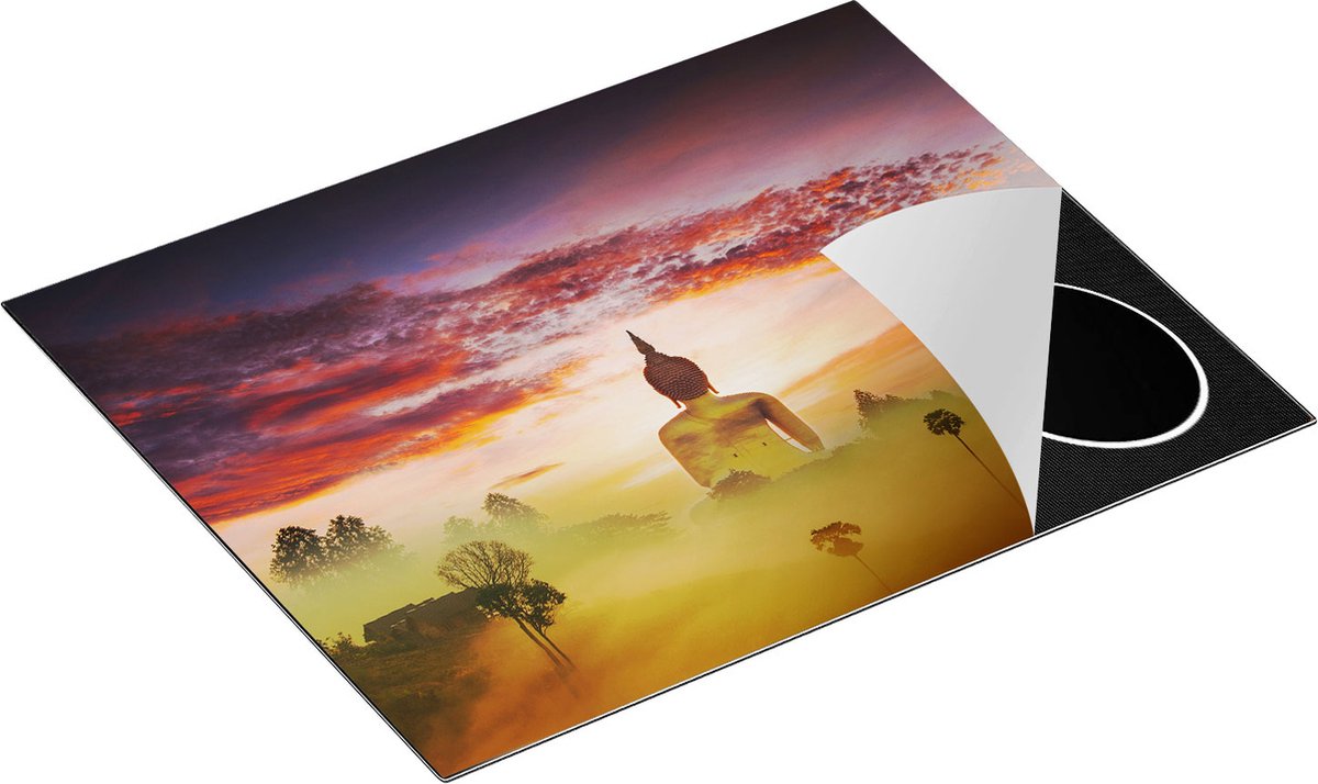 Chefcare Inductie Beschermer Boeddha Beeld in de Mist - 65x55 cm - Afdekplaat Inductie - Kookplaat Beschermer - Inductie Mat