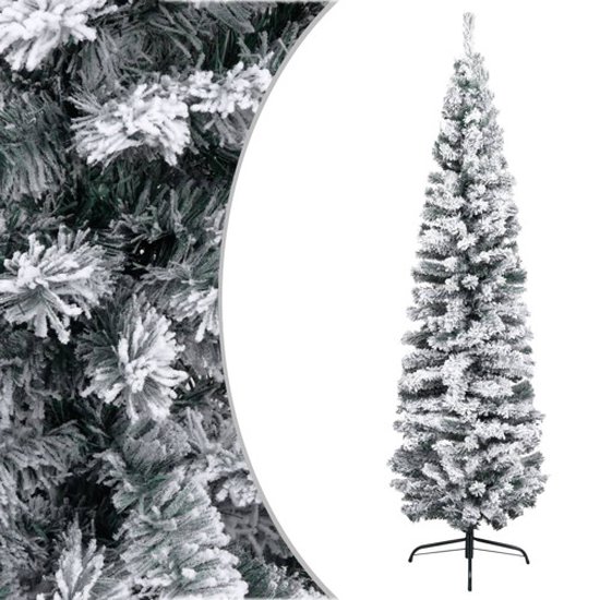 vidaXL - Kunstkerstboom - met - sneeuw - smal - 180 - cm - PVC - groen