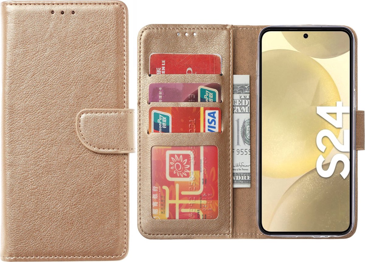 Hoesje Geschikt voor Samsung Galaxy S24 – Arara bookcase met pasjeshouder - Goud