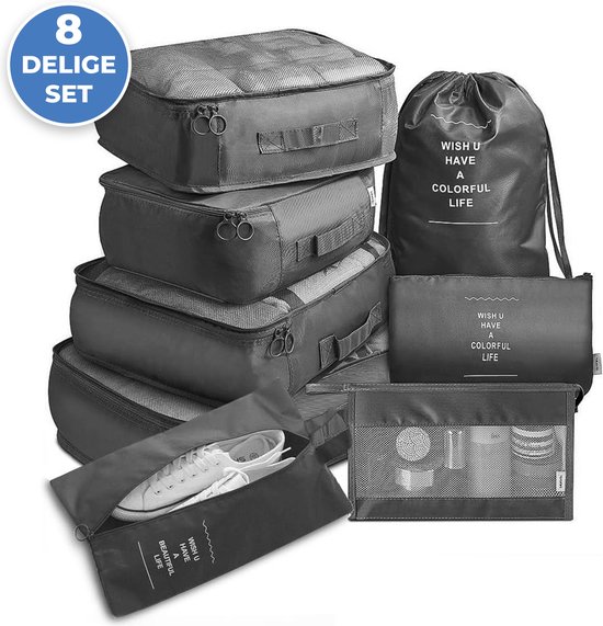 Packing Cubes - Koffer Organizer Set - 8-delig - Kleding en Bagage Organizer - Travel Cubes - Reis Accessoires - Voor Tassen en Backpacks - Zwart