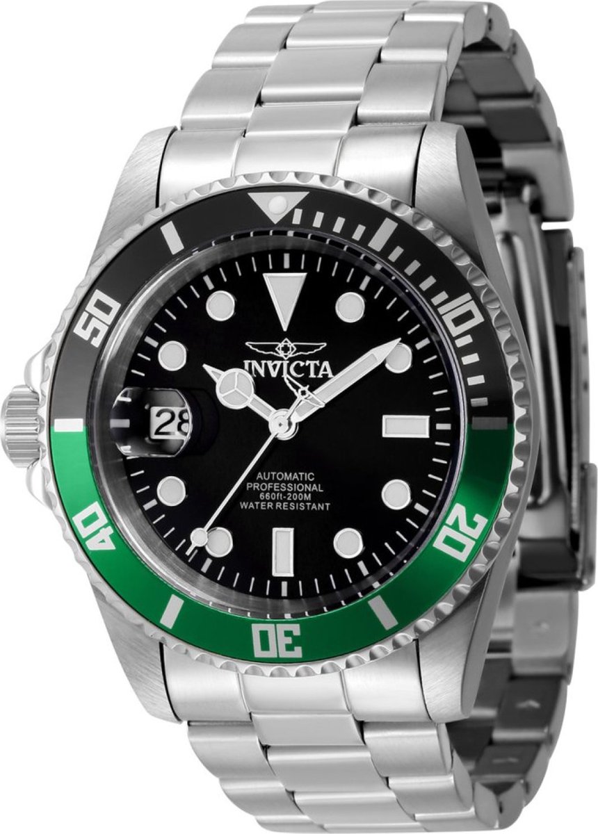 Invicta Pro Diver 43975 Heren Horloge - Waterdicht - Analoog - Automatisch Uurwerk - Roestvrij Staal met zwarte Wijzerplaat - 42mm
