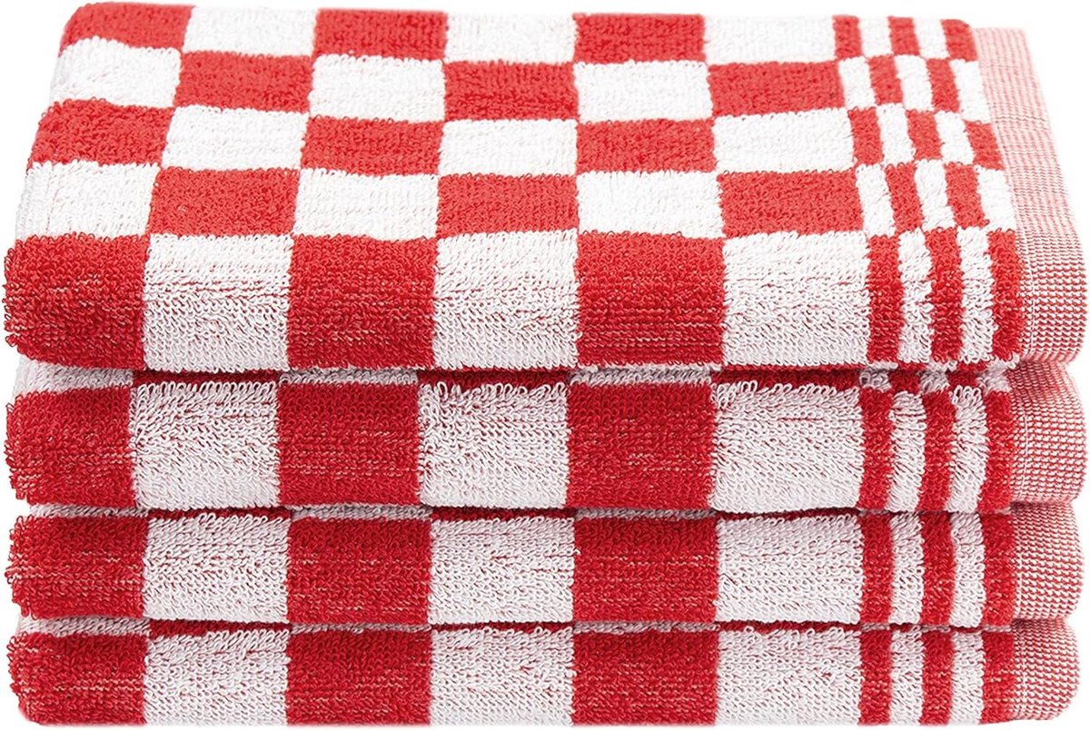 Theedoeken geblokt 4-delige set katoenen keukendoeken 50 x 50 cm absorberend duurzaam wasbaar tot 60 °C rood geruit gastronomiekwaliteit Oeko Tex -gecertificeerd theedoeken geblokt
