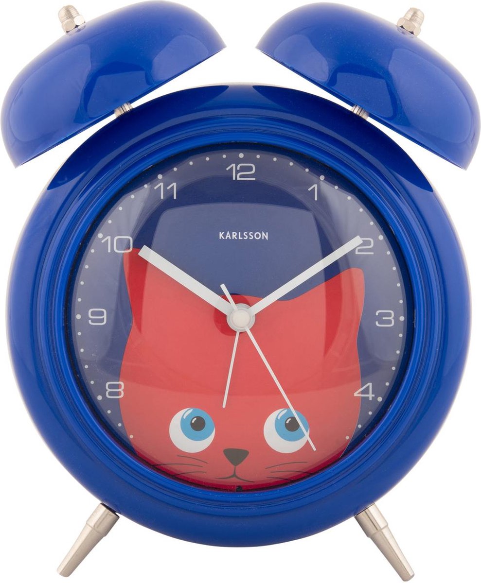 Karlsson Wekker Peekaboo Cat - Blauw - 15.2x6.5x18.2cm - Scandinavisch - Wekker voor slaapkamer - Wekkers