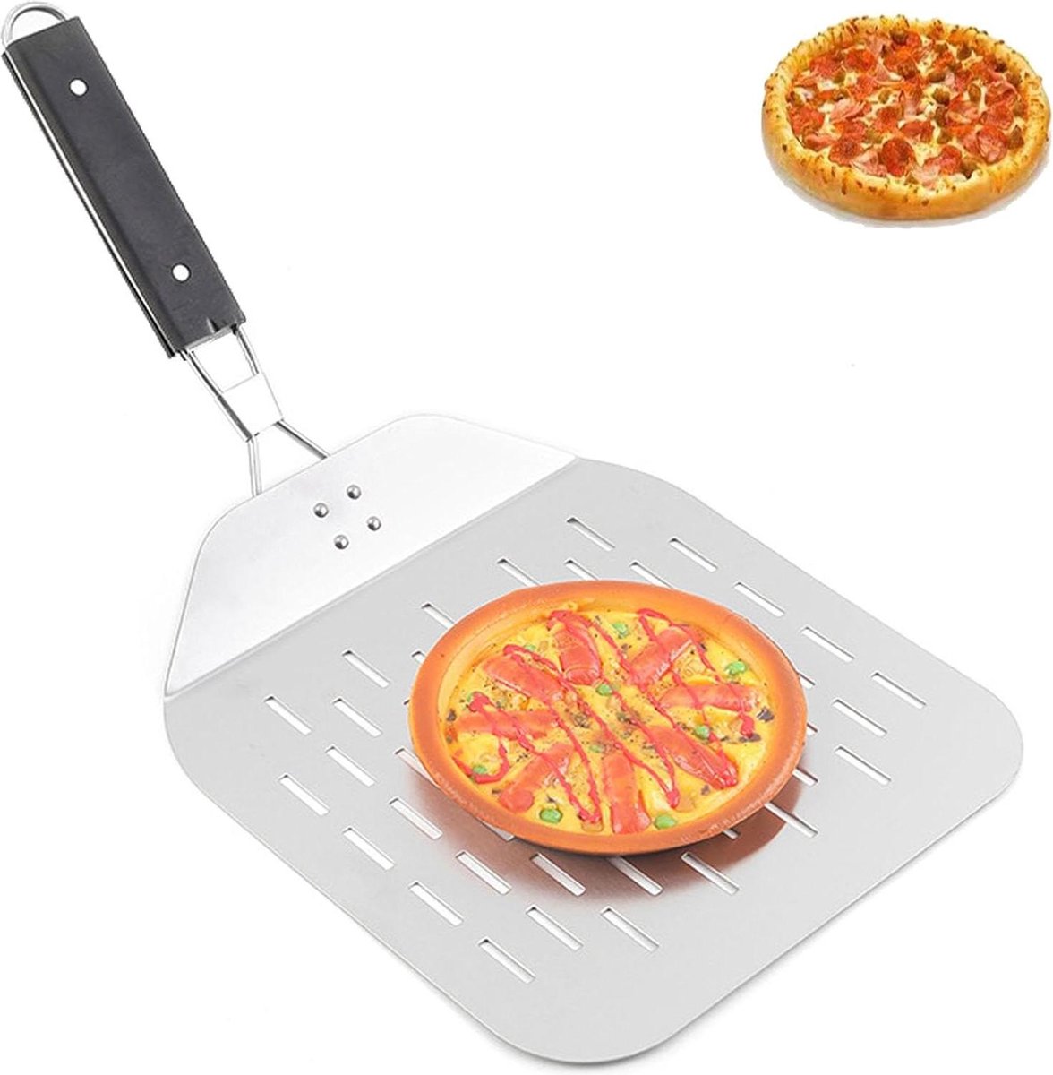 Geperforeerde 30 cm roestvrij stalen pizzaschep met groot oppervlak ideaal voor pizzasteen opvouwbare anti-verbrandingshandgreep