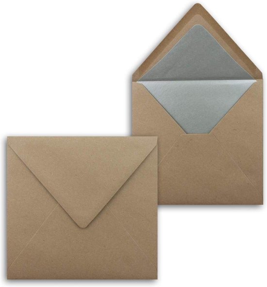 Foto: 25 kraft paper envelopes square sand brown silver silk lining wet seal