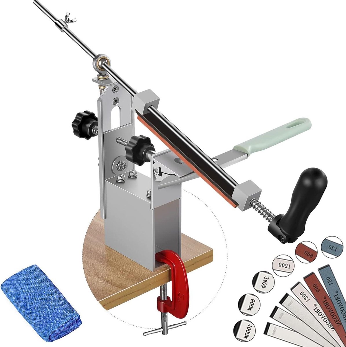 360° rotatie flipdesign vaste hoek aluminium mes Sharpener systeem met 6 slijpstenen + handdoek Professionele messenslijper