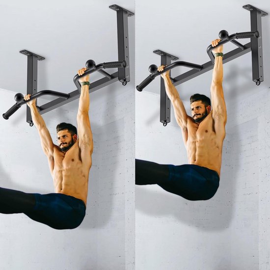 Kipika Plafondgemonteerde optrekstang, heavy duty multi-grip chin up bar, gemonteerde pull-up bar, in hoogte verstelbaar, ideaal voor thuisgym en krachttraining