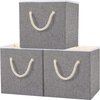 Lot de 3 paniers de rangement pliables – Bacs de rangement ouverts – Poignées en corde épaisse – Organiser les Planches – Vêtements – 33 x 33 x 33 cm – Grijs SNK033G-3