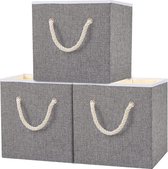 Lot de 3 paniers de rangement pliables – Bacs de rangement ouverts – Poignées en corde épaisse – Organiser les Planches – Vêtements – 33 x 33 x 33 cm – Grijs SNK033G-3