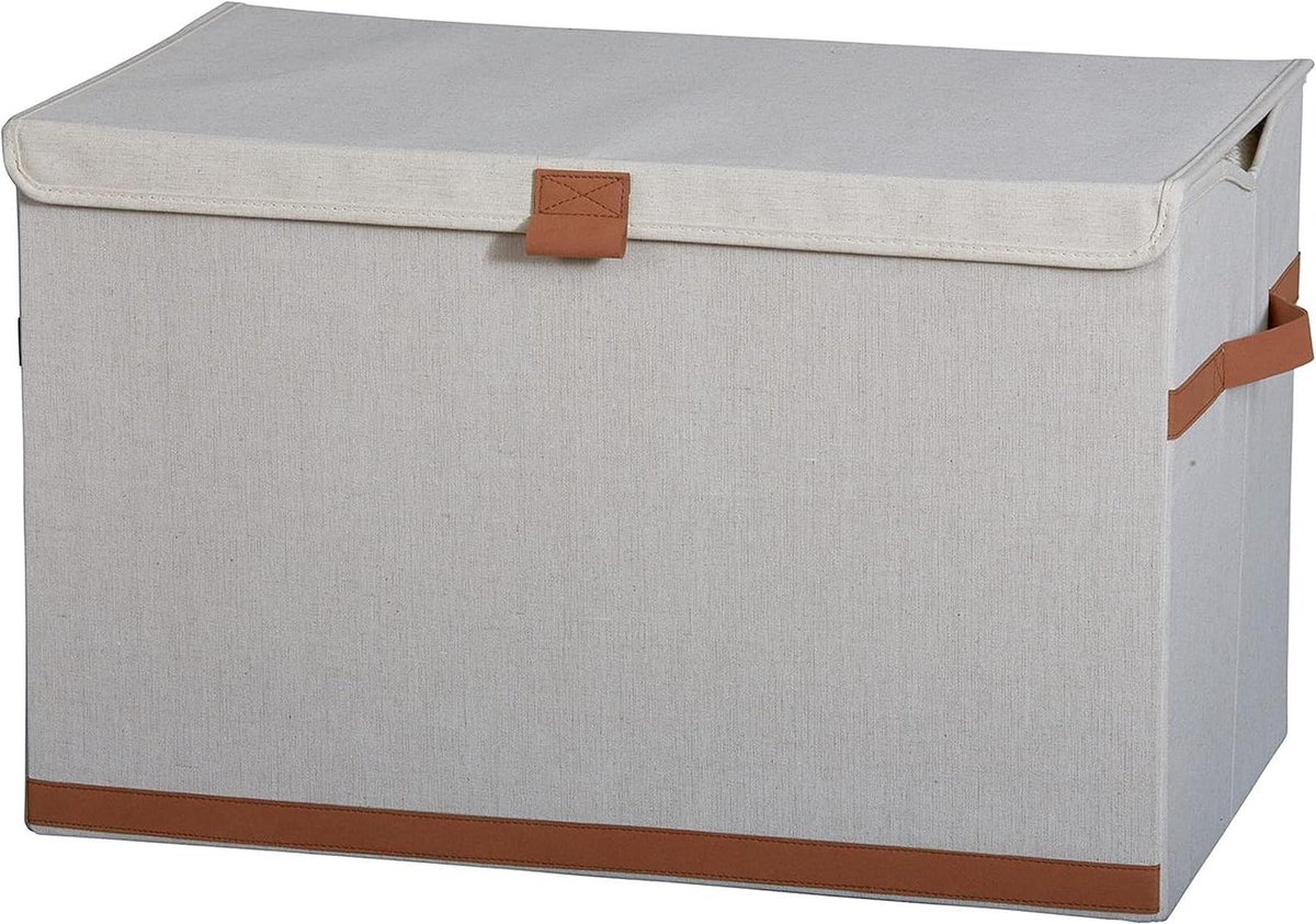 Premium opbergdoos met deksel - linnen-katoenmix - beige - 62 x 37.5 x 39 cm