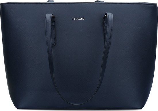 Sac fourre-tout Eleganci bleu marine avec double poignée et logo intégré sur fond blanc.
