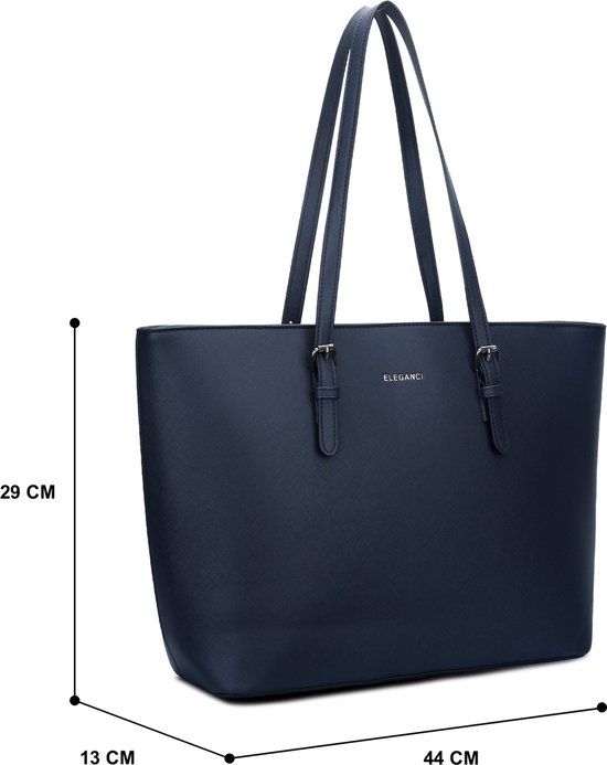 Sac fourre-tout bleu marine (44x29x13cm) avec double anse, présenté sur fond blanc.