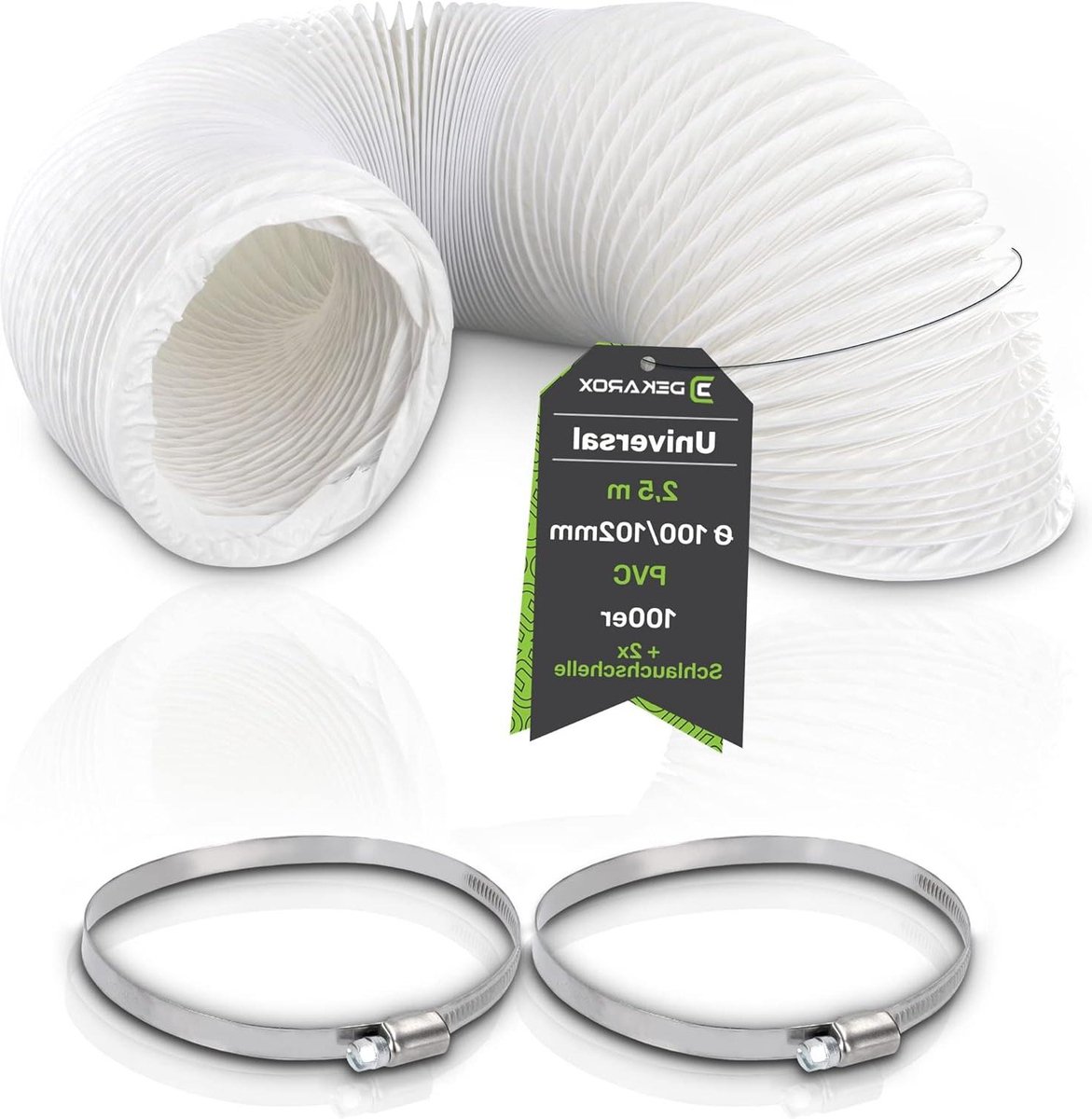 Afvoerslang 100/102 mm flexibel met klemmen voor airconditioning en wasdroger 25 m Airco-afzuigkap