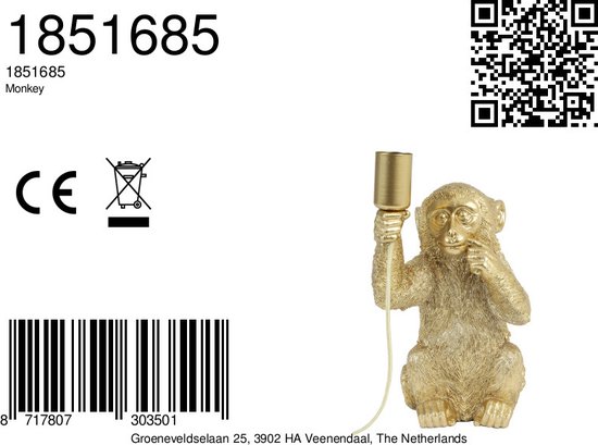 Light & Living Tafellamp Monkey - Goud - 20x19,5x34cm - Bohemian