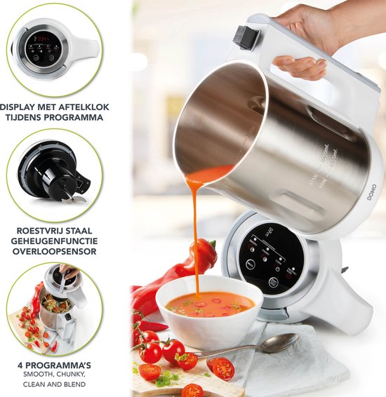 DOMO DO737BL Soepmaker Domo - 1,6 L - 4 programma's - Blender - RVS/Wit van Domo — afbeelding 3