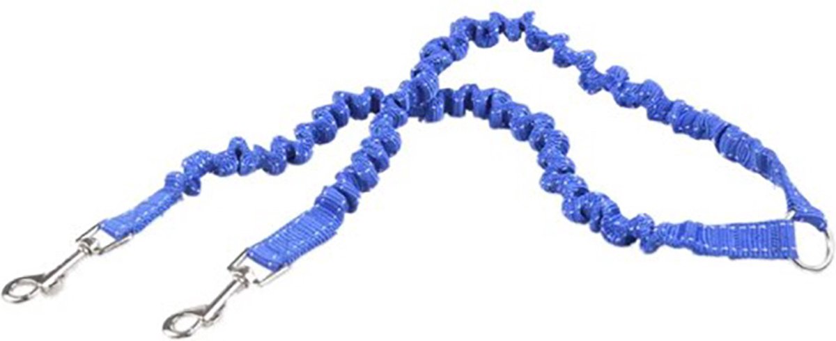 Actie4you® - Dubbele hondenriem - Koppelriem - Rekbaar - Hondenriem - Nylon - Reflecterend - Elastisch - Blauw