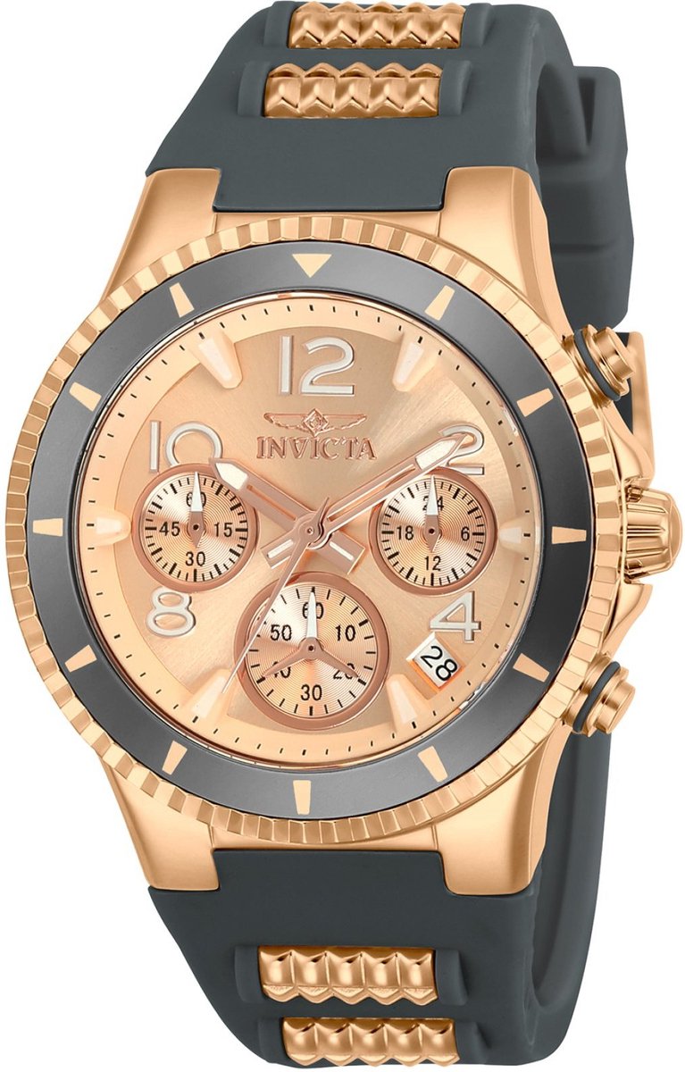 Invicta BLU 24189 Dames Horloge - Waterdicht - Analoog - Quartz Uurwerk - Roestvrij Staal met rosegouden Wijzerplaat - 39mm