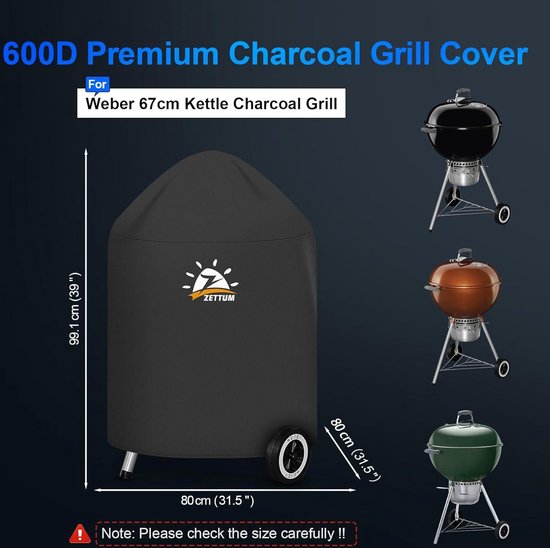 BBQ Cover 67 CM Waterkoker - 600D Heavy Duty & Waterdicht - Weber Barbecue Cover met PU Coating - Master Touch Houtskool Grill Cover van Weber — afbeelding 2