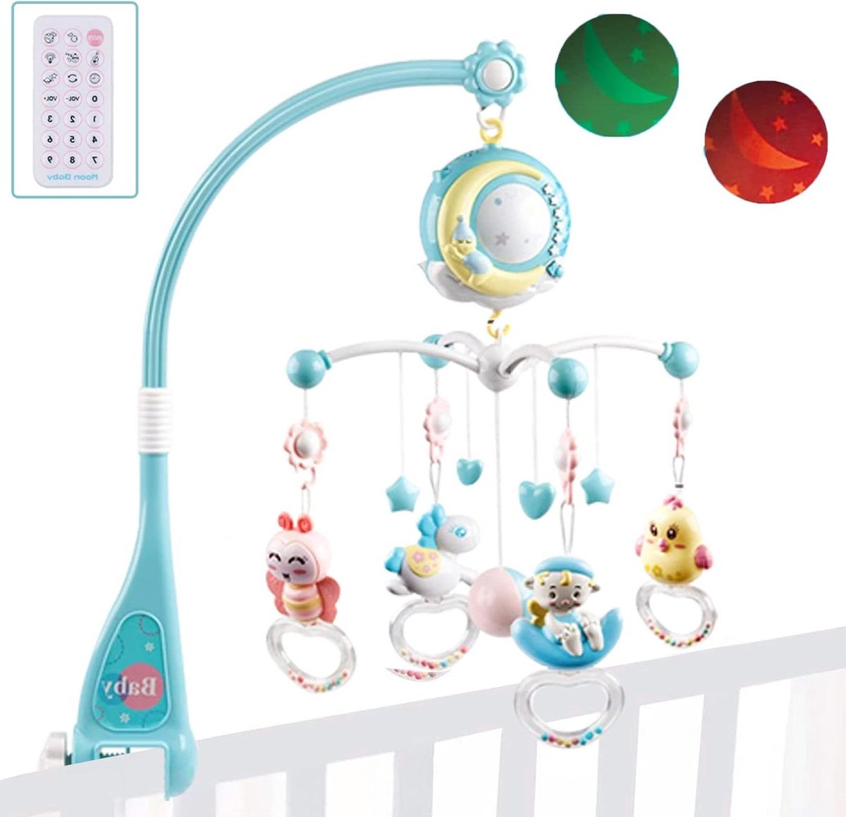 Goedkoopste 4-in-1 kinderbed mobiel met verlichting en muziekafstandsbediening - 360 ° draaibare sterrenprojector - babymobiel voor kinderbedje