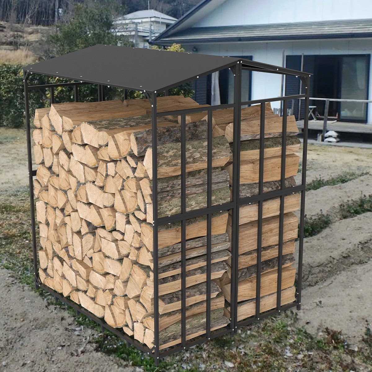 Merkloos Shoppee Brandhout rek Brandhout Extra groot rekje met dak- Outdoor Brandhout Rack Met Cover Zware Vierkante Sterke Stand Rack Met Waterdichte Hoes Voor Haard Tuin
