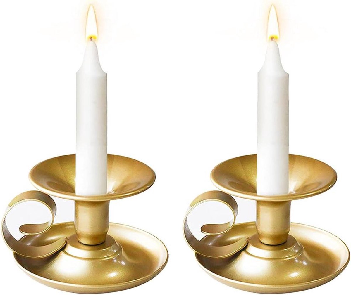 Gouden decoratieve kaarsenhouder 2 delige set retro metalen kandelaar - kegelkaarsen - woonkamer tafel - kaarslicht dinerdecoraties