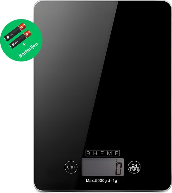 Rheme Digitale Keukenweegschaal - Tot 5kg - Glazen Weegschaal - Inclusief Batterijen