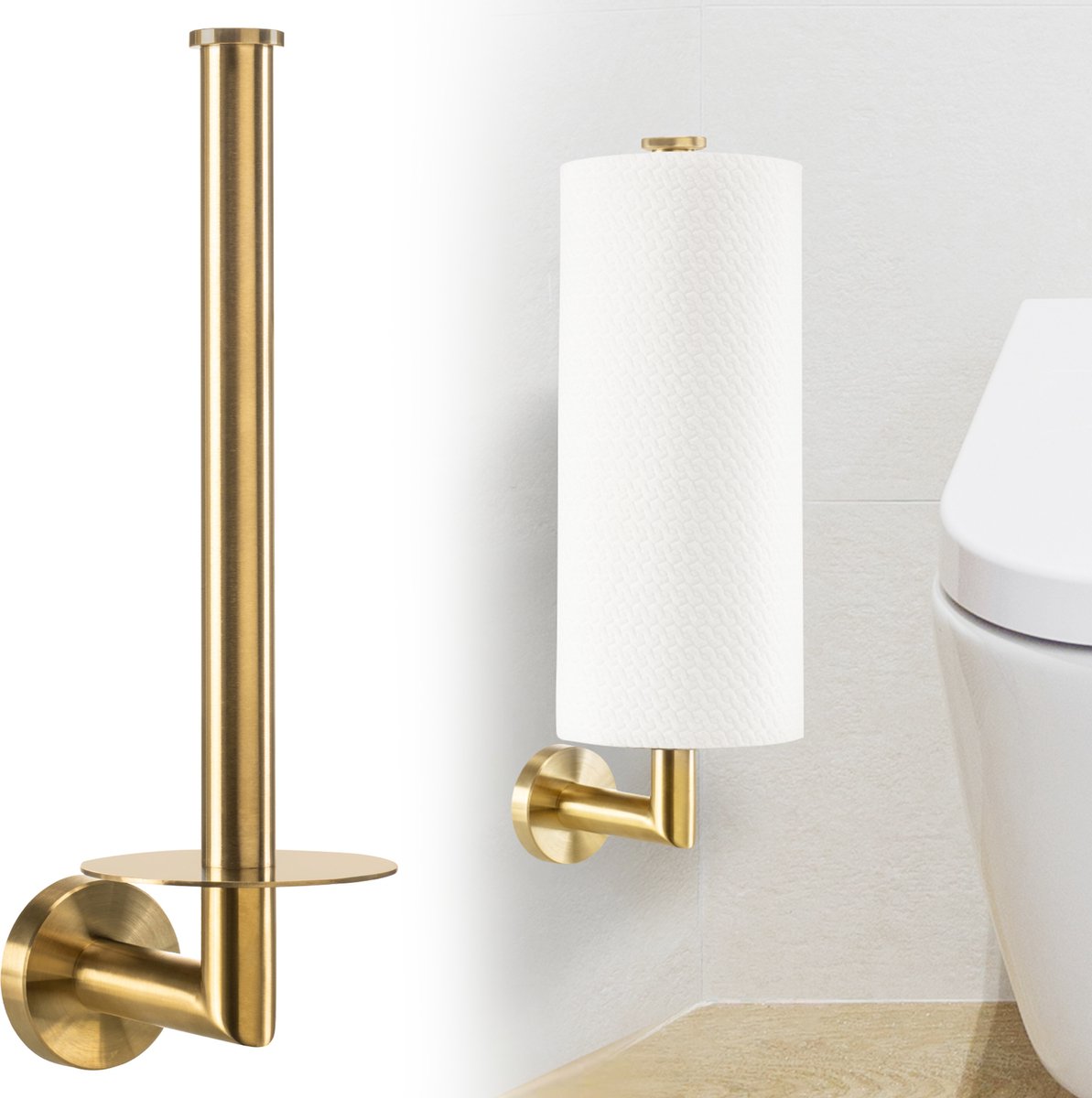 Reserverolhouder Goud - Hangend - Boren - Wc rolhouder Reserve voor 2 rollen