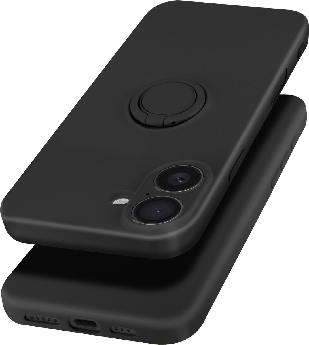Avizar Flexibele siliconen steunring hoesje Geschikt voor Apple iPhone 16 Plus, Zwart