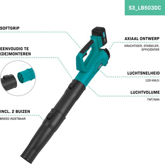 VONROC Accu Bladblazer 20V - Axiaal model - Luchtsnelheid 129 km/u - Luchtvolume 7m3/min - Incl. 4.0Ah Accu en snellader van VONROC — afbeelding 3