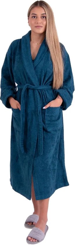 Bamboe Sauna Badjas Petrol - XXL - unisex - hotelkwaliteit - badstof badjas - luxe badjas - ochtendjas - duster - sjaalkraag - badmantel
