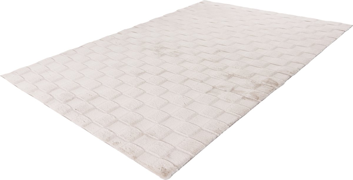 Lalee Soul - 3d Vloerkleed - Tapijt – Karpet - Hoogpolig - Superzacht - nieuwe trend comfy Fluffy - 3d blokjes- rabbit- 120x170 cm licht Taupe