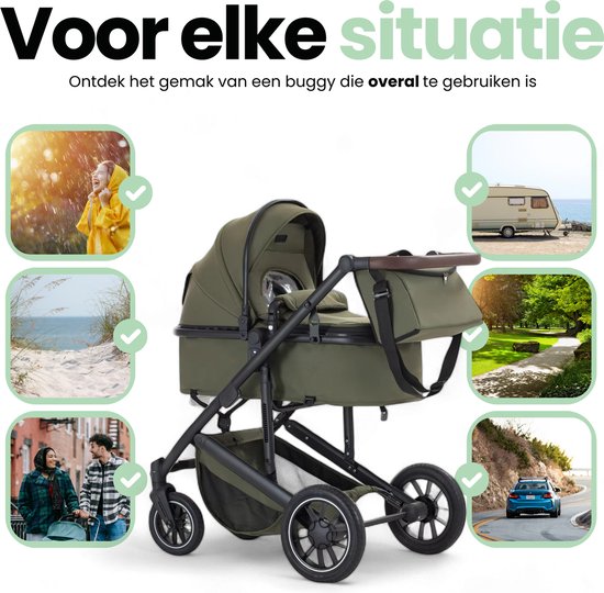 Lunola Luna - Kinderwagen 3-in-1 - incl. autostoel - 0-22kg - XXL - Wandelwagen - Multifunctionele Buggy 3in1 - Groen van Merkloos — afbeelding 4