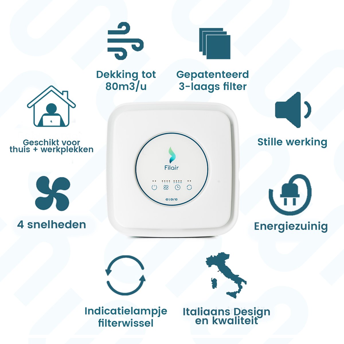 Filair® Luchtreiniger met HEPA H13 Luchtfilter - Air Purifier tegen Allergie, Hooikoorts, Stof, Rook & Huisstofmijt - Stil <30dB met Timer - Luchtzuiveraar Slaapkamer & Woonkamer - Lucht Reiniger + Clean Filter voor Luchtkwaliteit - Wit — afbeelding 4