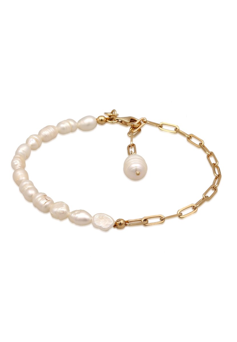 Elli PREMIUM - Armband - Barock Süßwasserzuchtperle Weiß Gliederkette 925 Sterling Silber vergoldet - Dames