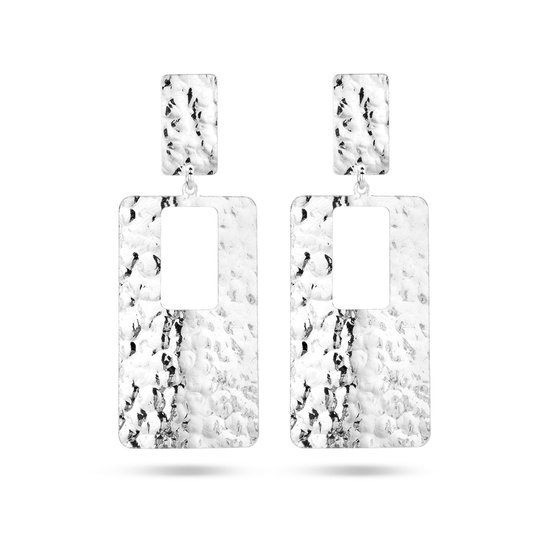 Boucles d'oreilles pendantes Argent Rhodié Rectangle Martelé 1335662