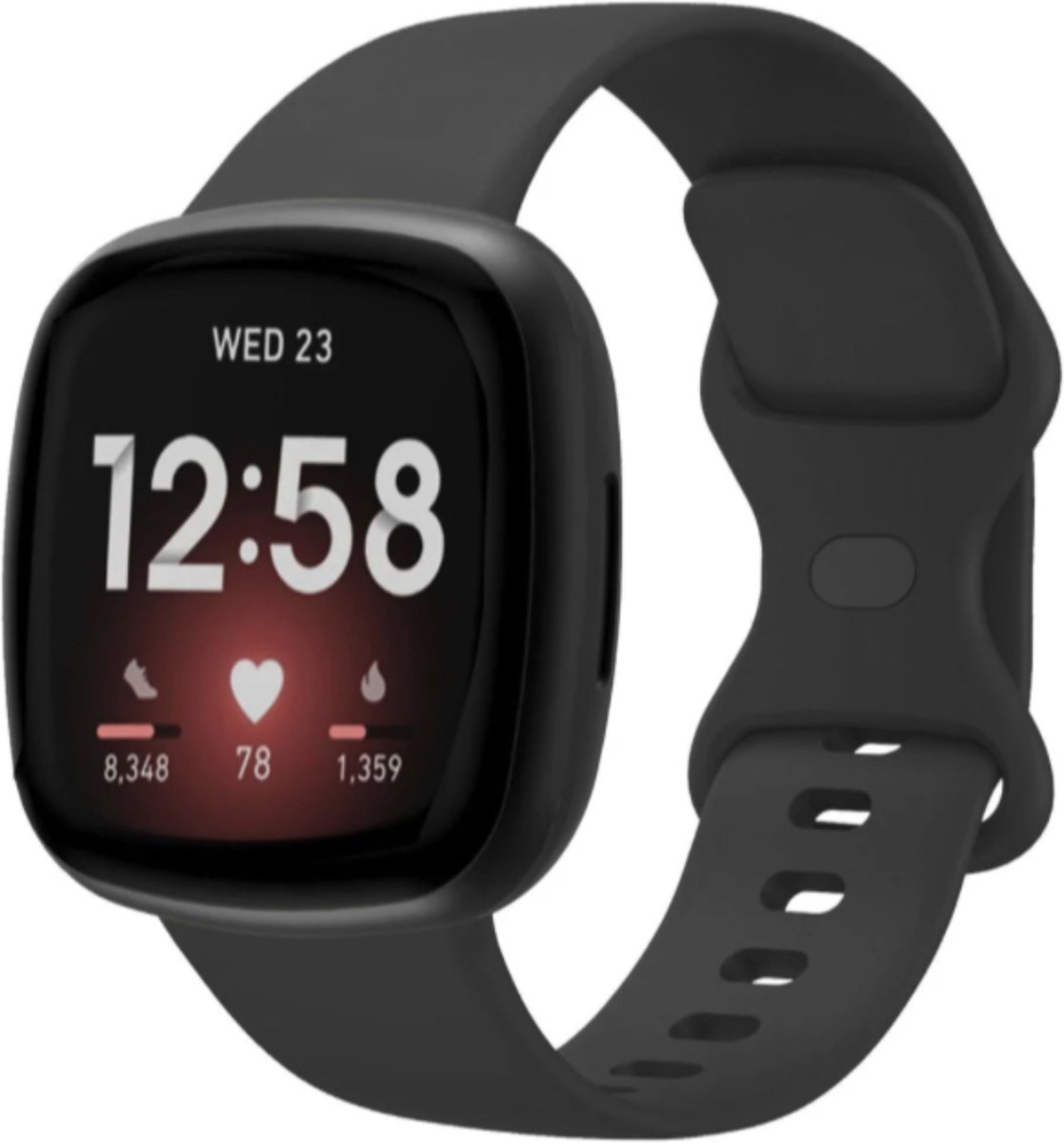 MY PROTECT - Siliconen Bandje - Geschikt Voor Fitbit Versa 3 / Fitbit Versa 4 / Fitbit Sense / Fitbit Sense 2 - Maat L - Zwart
