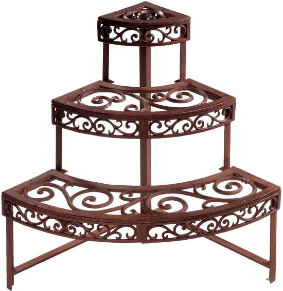Foto: Plantenladder roodachtig gietijzeren balkon plantentrap bloemenrek 49cm x 49cm x 66cm plantenladder