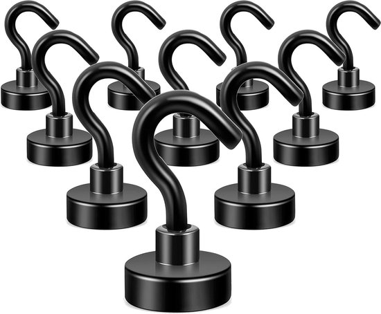 HONZUEN 4 Stuks Magnetische Haken voor Cruise Hutten, Extra Sterke Metalen Magneethaken, Kleine Magnetische Opknoping Haken Magneten met Haken voor Deur,Koelkast,Keukengerei,Plafond,Bestelwagen(Zwart