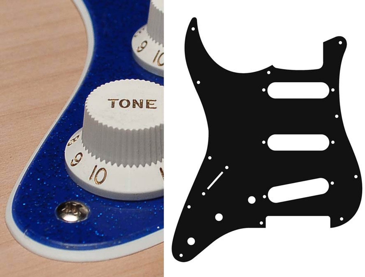 Boston SL-213-SBU pickguard, Stallion, standard, SSS, 3 pot holes, 3-5 switch, lefthanded, 2 ply, sparkling blue