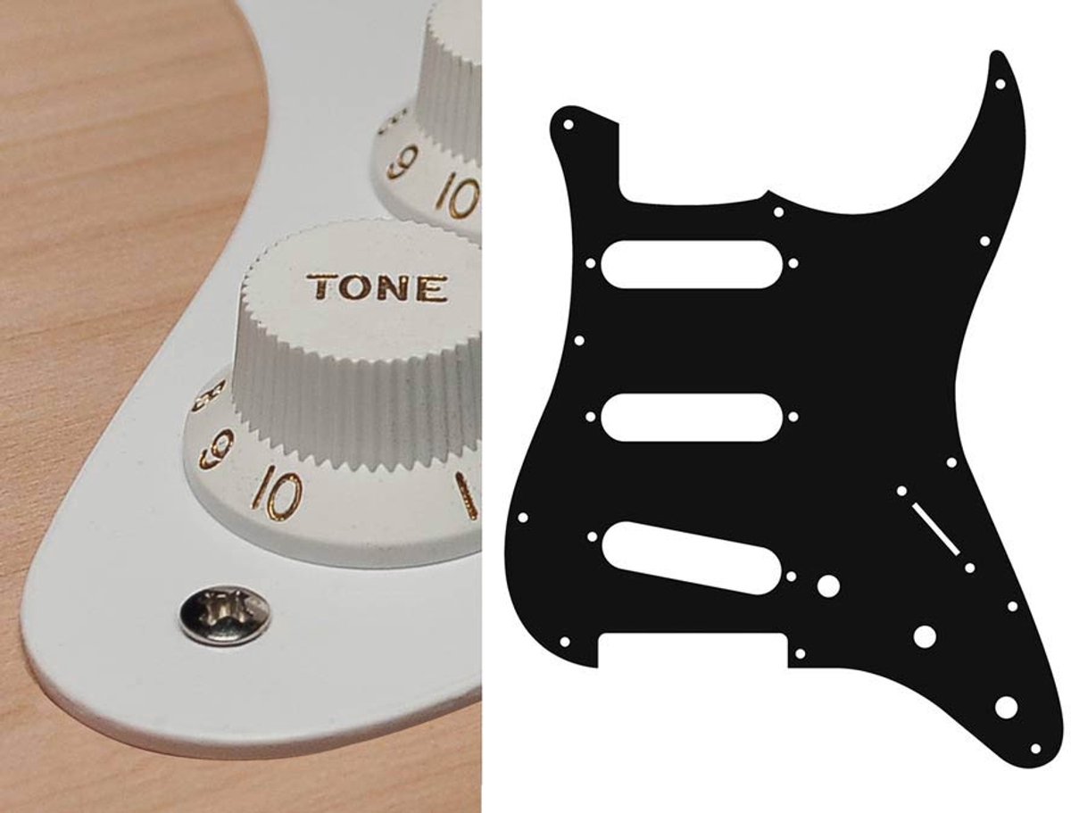 Boston ST-113-W pickguard, Stallion, standard, SSS, 3 pot holes, 3-5 switch, 1 ply, white