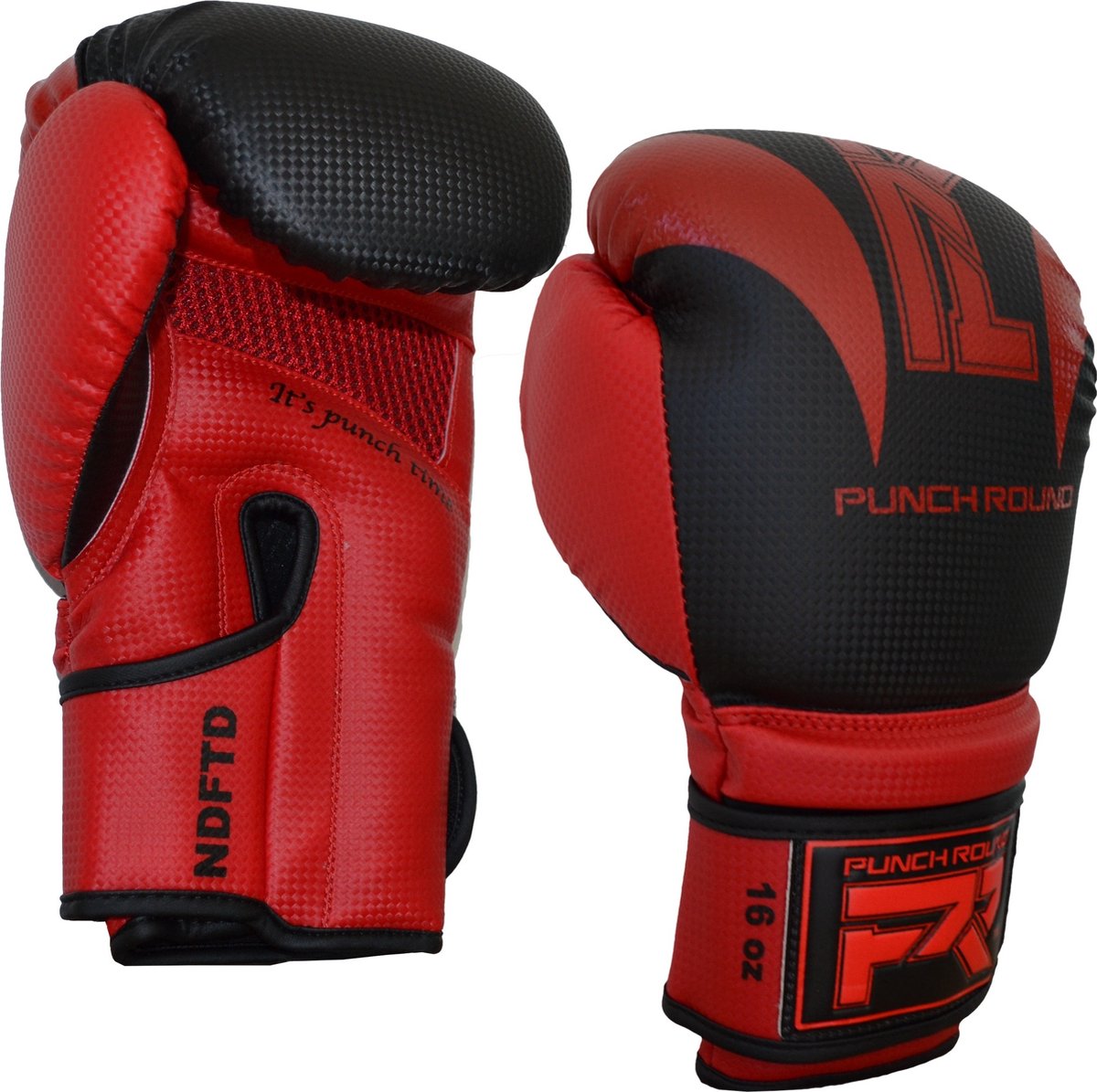 Punch Round Bokshandschoenen SLAM Mat Carbon Zwart Rood - 12 OZ