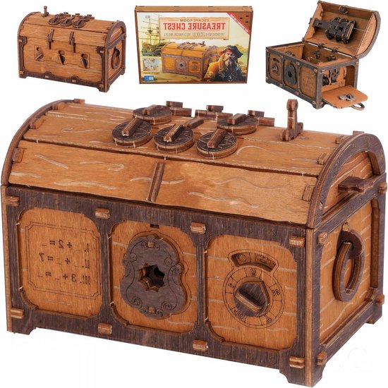 Foto: Harde houten puzzeldoos voor volwassenen escape room puzzel met piratenthema