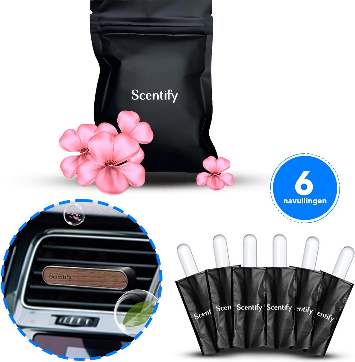 Goedkoopste Scentify® Auto Parfum Navullingen – Set Van 6 Luxe Geuren – Auto Geur – Auto Parfum – Auto Geurverfrisser – Auto Luchtverfrisser