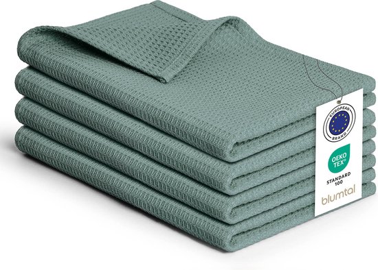 Blumtal® Essuies de vaisselle 50x70 cm - Set de 4 - Essuies de vaisselle coton 100% - Torchons de cuisine lavables à 60 °C - Torchons de Cuisine en coton - Torchons de cuisine - Torchons gaufrés - Torchons - Vert