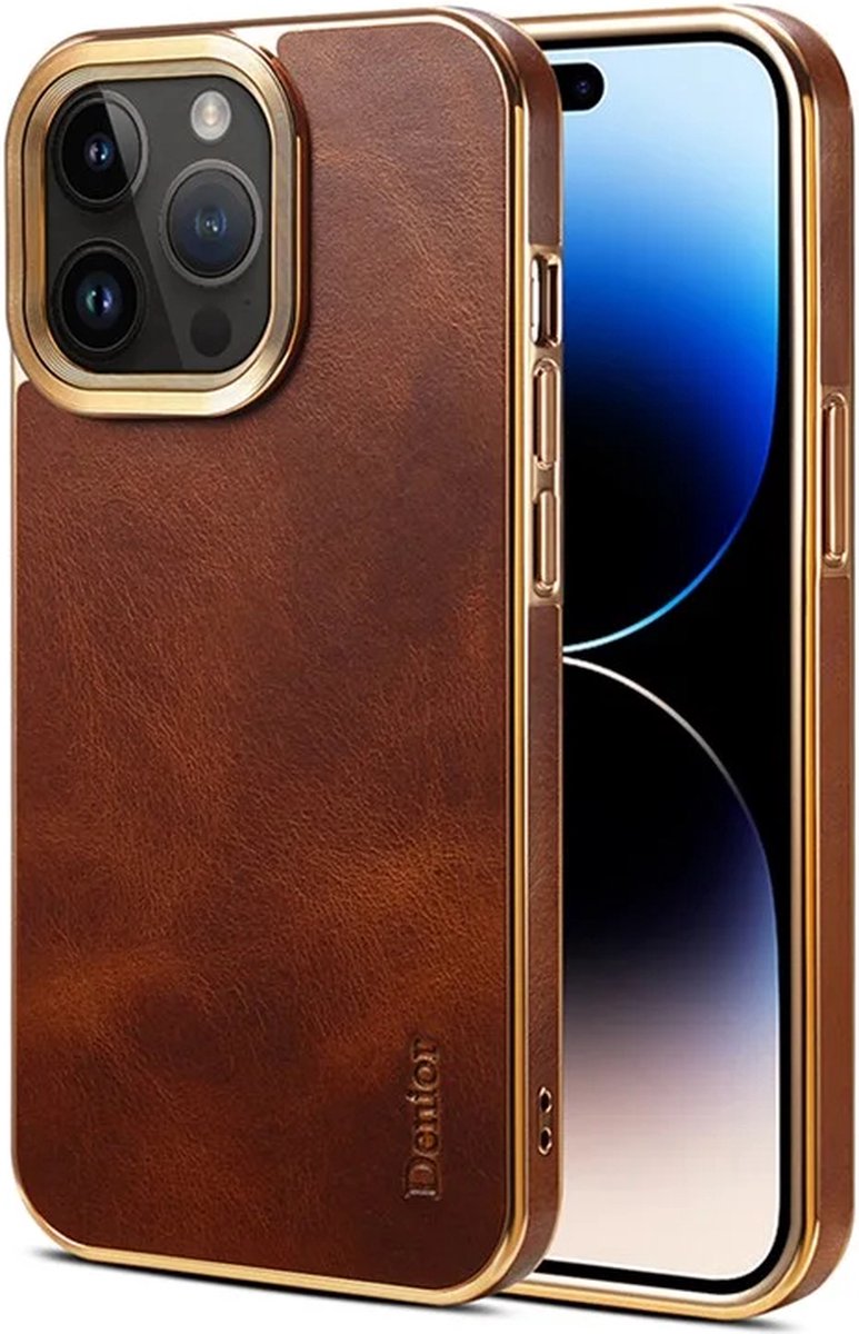 DENIOR – iPhone 15 Pro Max – Waxy Textured – Back Cover – Leather+PC+TPU – Bruin