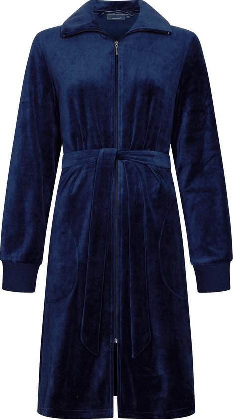 Badjas Pastunette Flow - Blauw - Velour - Rits - Maat S